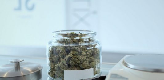 Weed in a jar in a laboratory environment