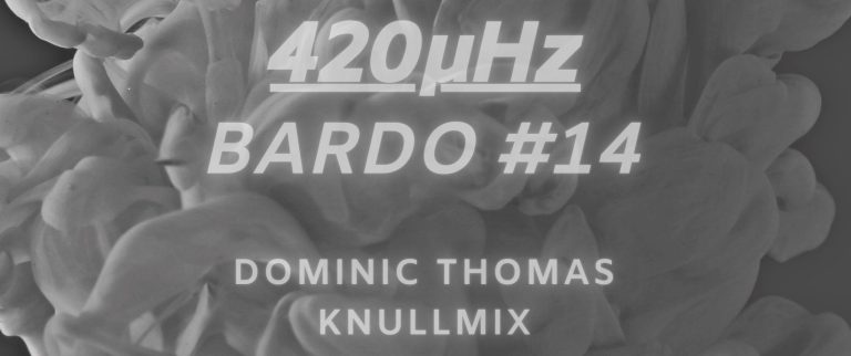 Promotional article header art for the 420μHz podcast episode 14 by Dominic Thomas. The Dominic Thomas is is written in latin letters readable.